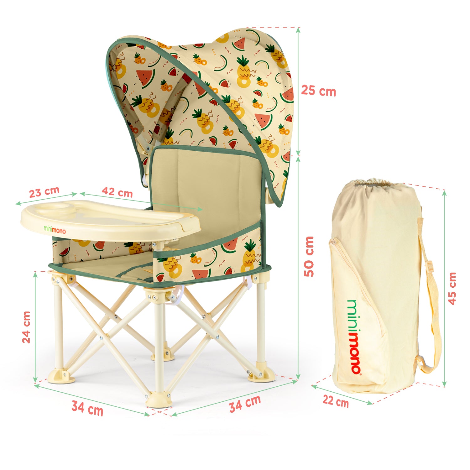 Minimono PlusUp Portable High Chair with Canopy | Watermelon